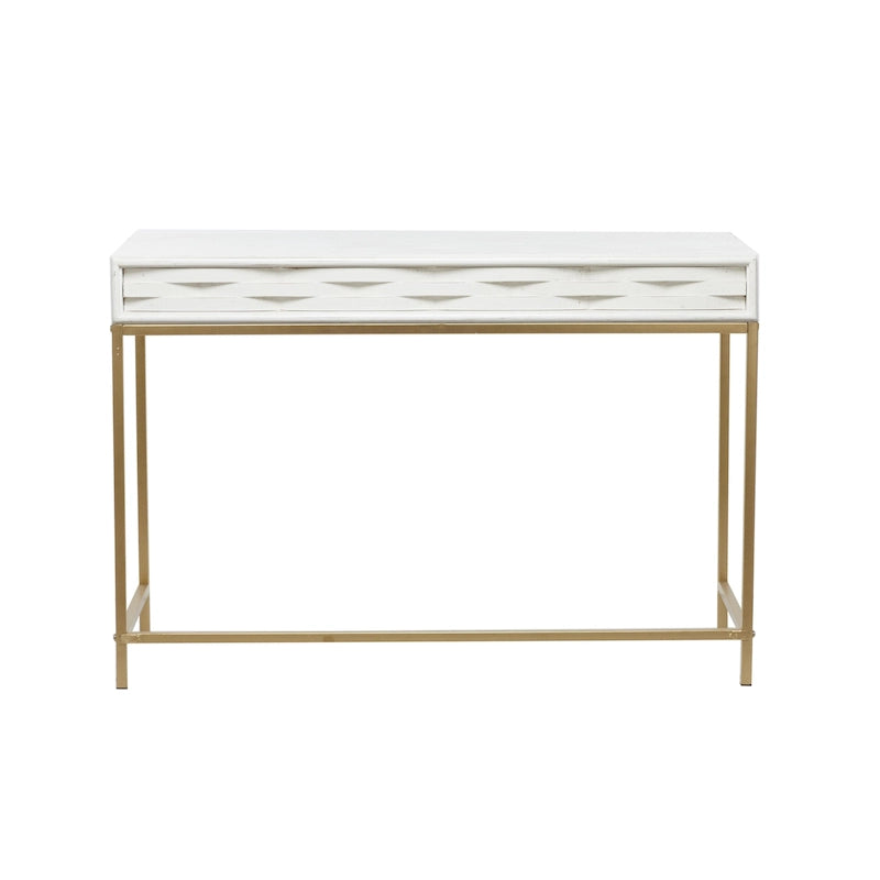 2-Drawer Console Table with Gold Metal Frame - White