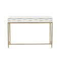 2-Drawer Console Table with Gold Metal Frame - White