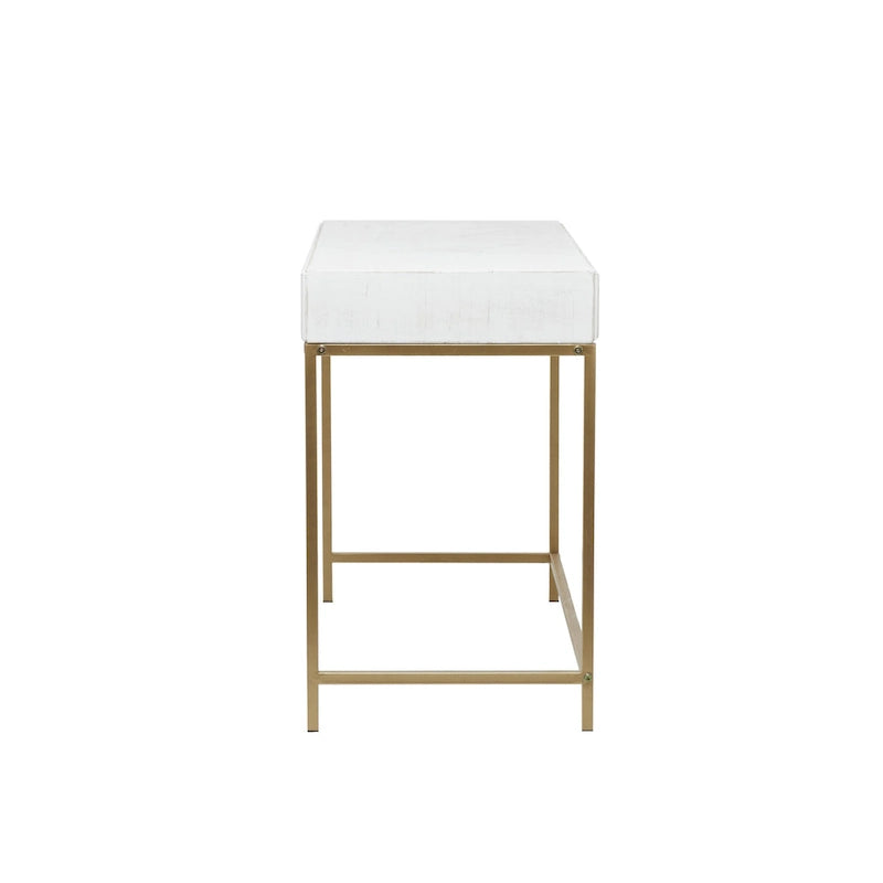 2-Drawer Console Table with Gold Metal Frame - White