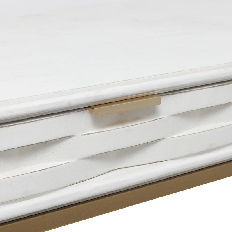 2-Drawer Console Table with Gold Metal Frame - White