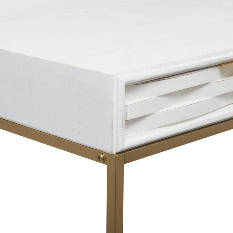 2-Drawer Console Table with Gold Metal Frame - White