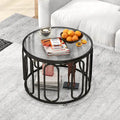 2-Tier 24" Round Coffee Table w/ Swivel Brackets & Reeded Glass