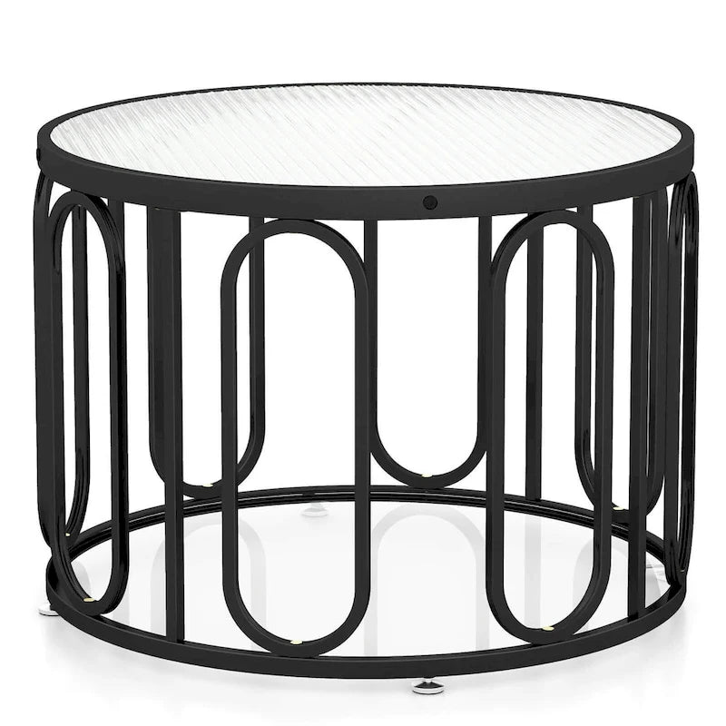 2-Tier 24" Round Coffee Table w/ Swivel Brackets & Reeded Glass