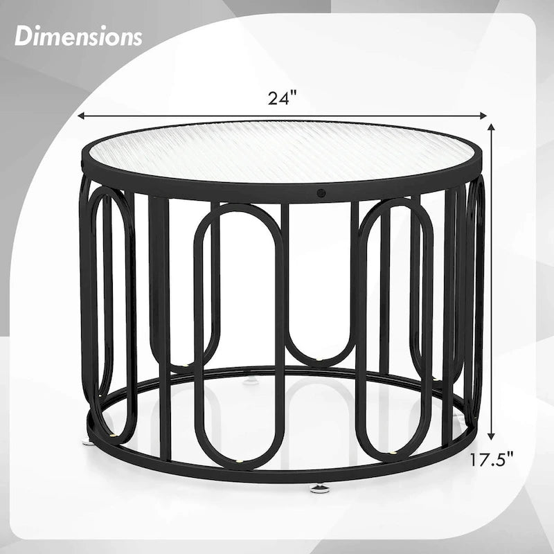 2-Tier 24" Round Coffee Table w/ Swivel Brackets & Reeded Glass