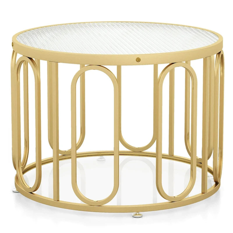 2-Tier 24" Round Coffee Table w/ Swivel Brackets & Reeded Glass