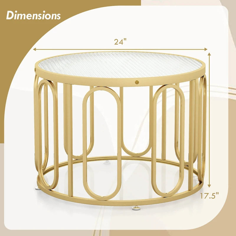 2-Tier 24" Round Coffee Table w/ Swivel Brackets & Reeded Glass