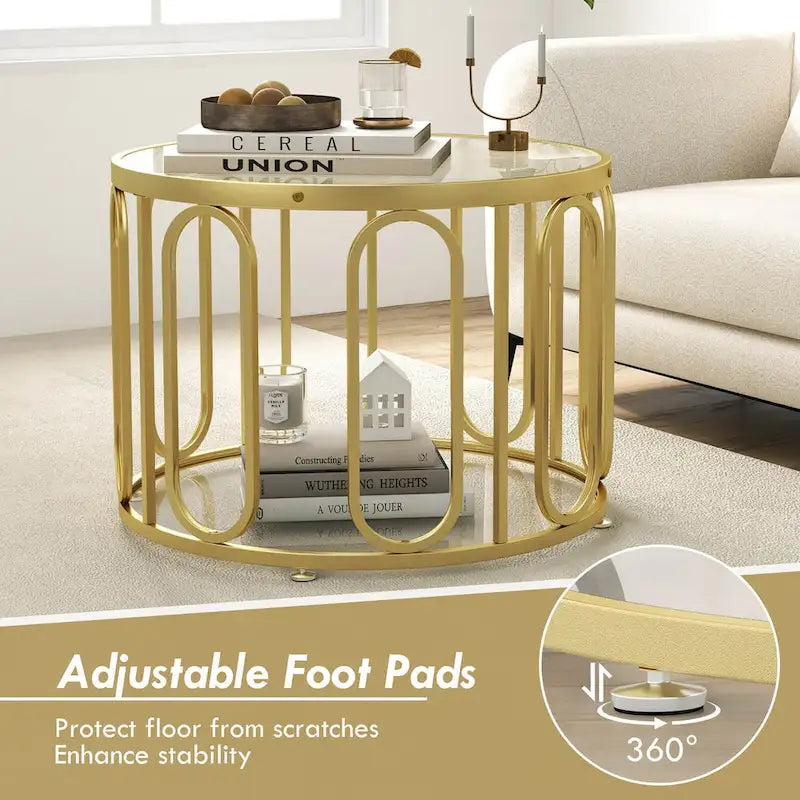 2-Tier 24" Round Coffee Table w/ Swivel Brackets & Reeded Glass