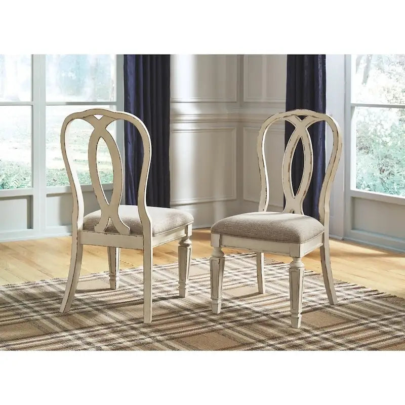 Francouzská venkovská jídelní židle, sada 2 ks – Oprýskaná bílá – 49,5 cm (š) × 61 cm (h) × 102,6 cm (v)