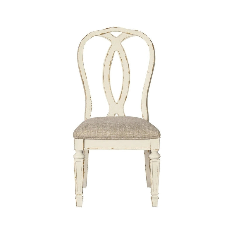 Francouzská venkovská jídelní židle, sada 2 ks – Oprýskaná bílá – 49,5 cm (š) × 61 cm (h) × 102,6 cm (v)