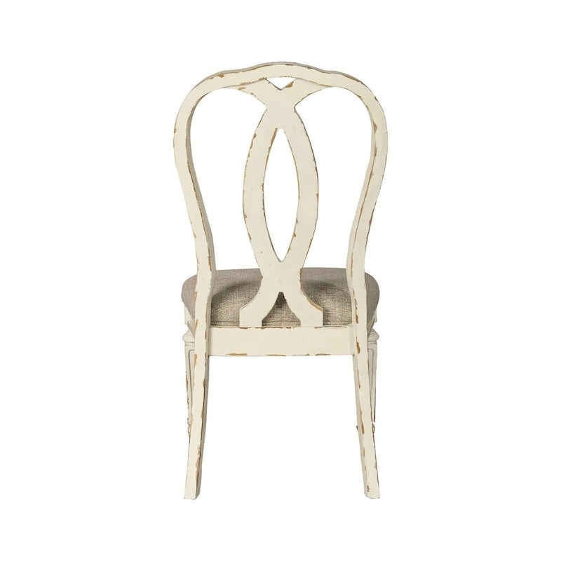 Francouzská venkovská jídelní židle, sada 2 ks – Oprýskaná bílá – 49,5 cm (š) × 61 cm (h) × 102,6 cm (v)