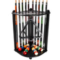10-Pool Cue Wooden Corner-Style Billiard Rack with Cup Holders
