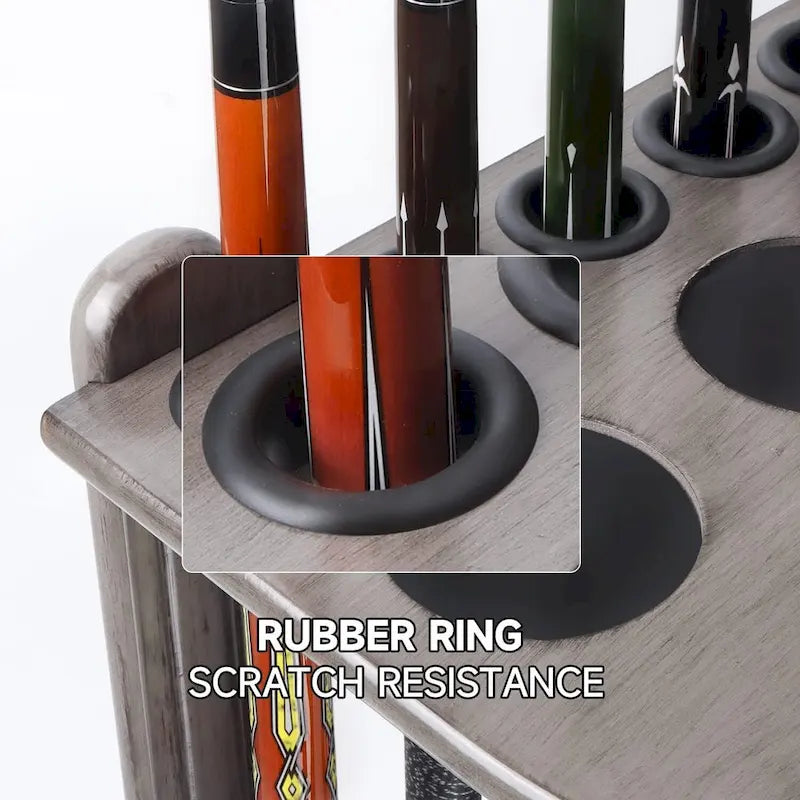 10-Pool Cue Wooden Corner-Style Billiard Rack with Cup Holders
