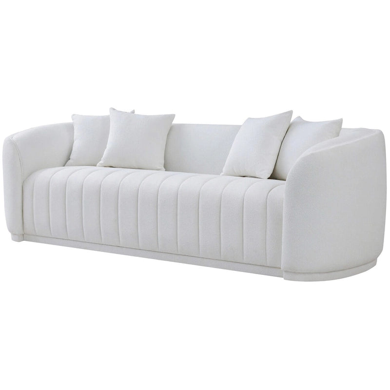 Bílá buklé pohovka Mid-Century Modern s pevným opěradlem