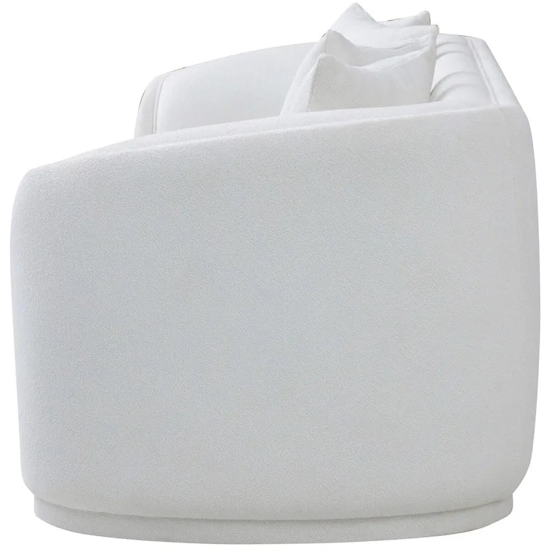 Bílá buklé pohovka Mid-Century Modern s pevným opěradlem
