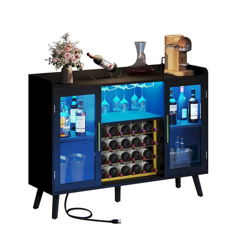 53 Skříňka na víno Skříňka na kávu a alkohol s LED osvětlením a elektrickými zásuvkami