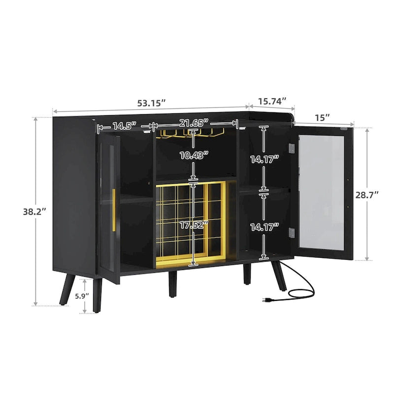 53 Wine Bar Cabinet Coffee Bar Cabinet for Liquor and Glasses with Led Lights & Power Outlets